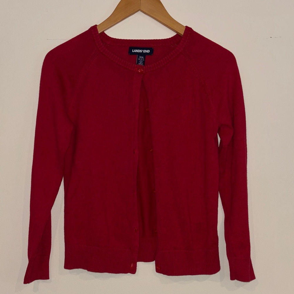 Lands’ End Red Button Down Cardigan Size Medium - Picture 4 of 5